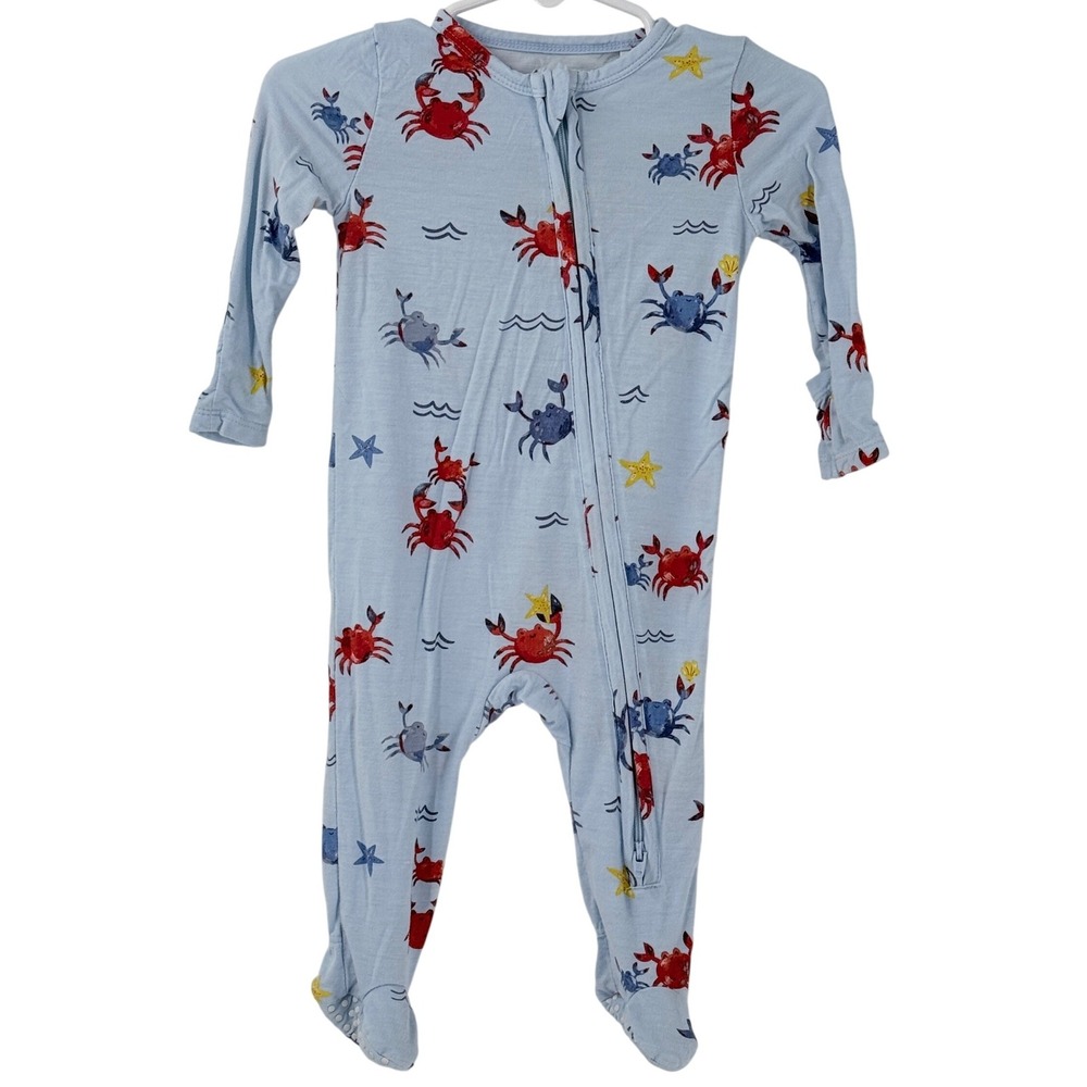 Angel Dear Crab Print Bamboo Footie Sleeper sz 3-6M vacation beach